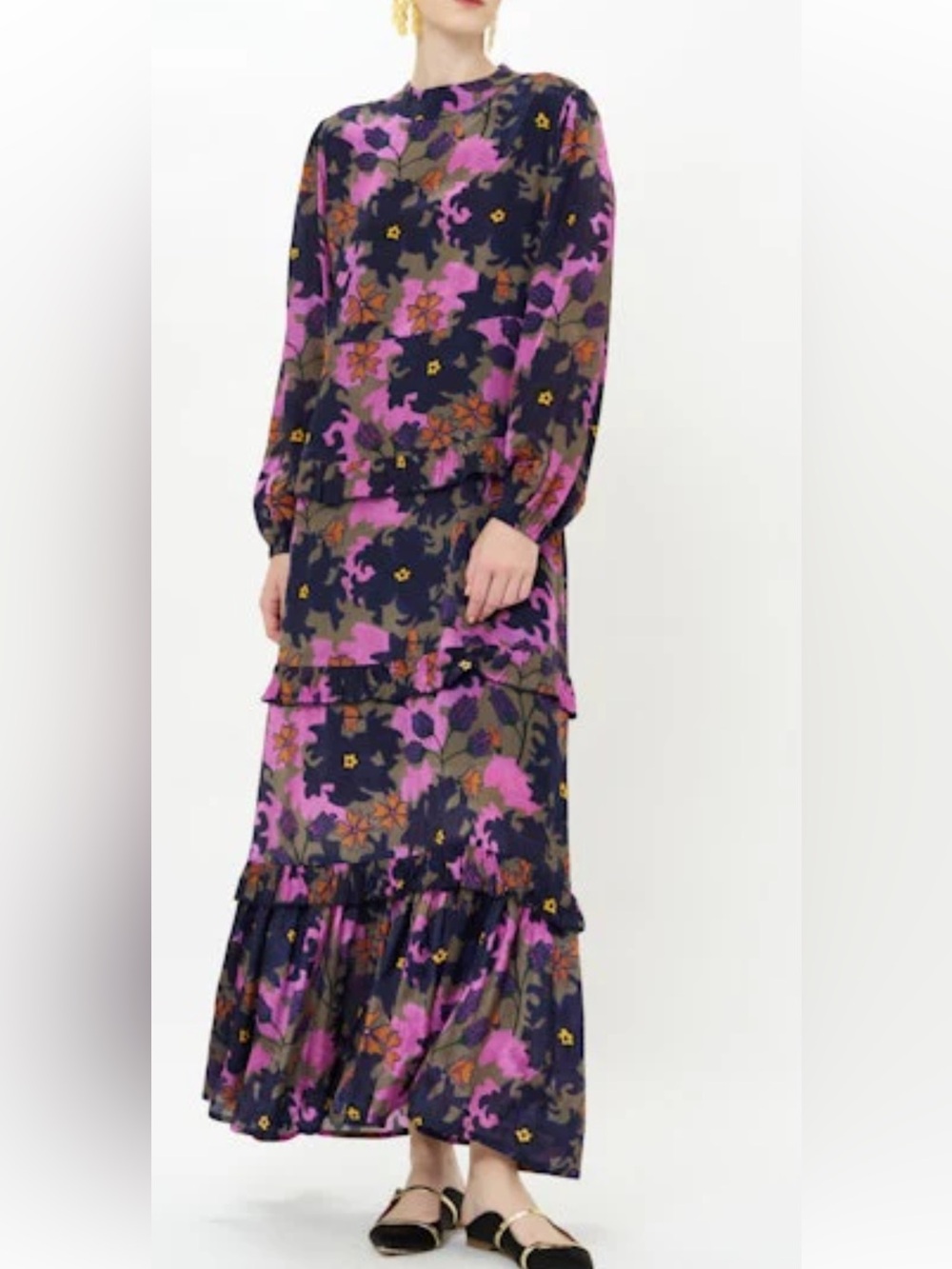 Oliphant Mock Neck | Suzani Navy Purple and Black Floral Maxi Dress S XL